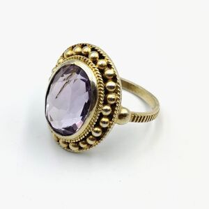 Vintage Sterling Silver 925 Vermeil Faceted Amethyst Cocktail Ring Sz 9.5